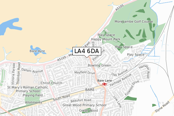 LA4 6DA map - small scale - OS Open Zoomstack (Ordnance Survey)