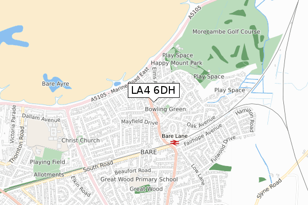 LA4 6DH map - small scale - OS Open Zoomstack (Ordnance Survey)