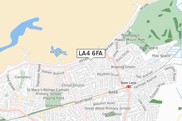 LA4 6FA map - small scale - OS Open Zoomstack (Ordnance Survey)