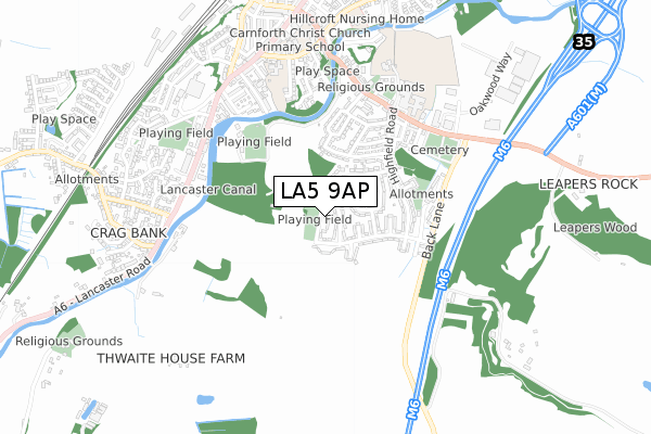 LA5 9AP map - small scale - OS Open Zoomstack (Ordnance Survey)