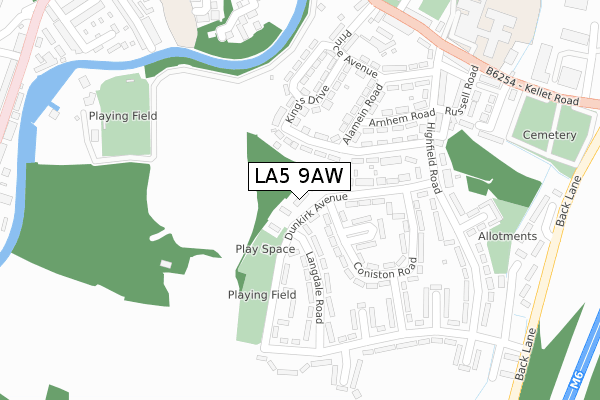 LA5 9AW map - large scale - OS Open Zoomstack (Ordnance Survey)