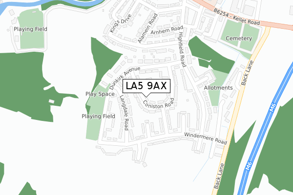 LA5 9AX map - large scale - OS Open Zoomstack (Ordnance Survey)