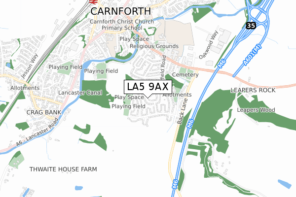 LA5 9AX map - small scale - OS Open Zoomstack (Ordnance Survey)