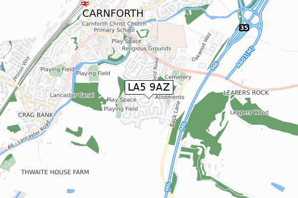 LA5 9AZ map - small scale - OS Open Zoomstack (Ordnance Survey)