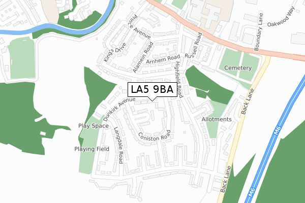 LA5 9BA map - large scale - OS Open Zoomstack (Ordnance Survey)
