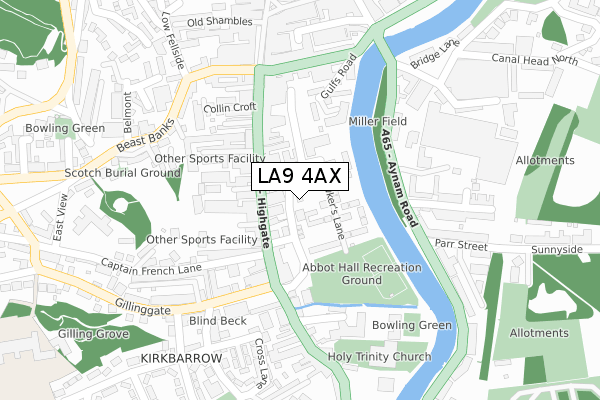 LA9 4AX map - large scale - OS Open Zoomstack (Ordnance Survey)