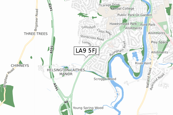LA9 5FJ map - small scale - OS Open Zoomstack (Ordnance Survey)