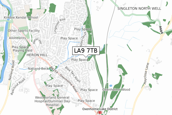 LA9 7TB map - small scale - OS Open Zoomstack (Ordnance Survey)