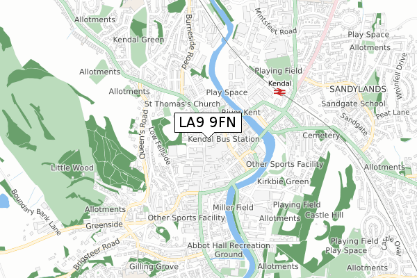 LA9 9FN map - small scale - OS Open Zoomstack (Ordnance Survey)