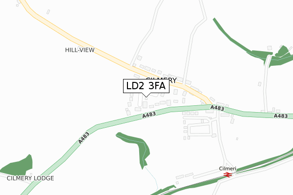 LD2 3FA map - large scale - OS Open Zoomstack (Ordnance Survey)