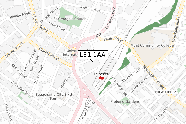 LE1 1AA map - large scale - OS Open Zoomstack (Ordnance Survey)