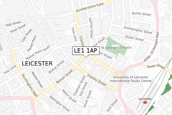 LE1 1AP map - large scale - OS Open Zoomstack (Ordnance Survey)