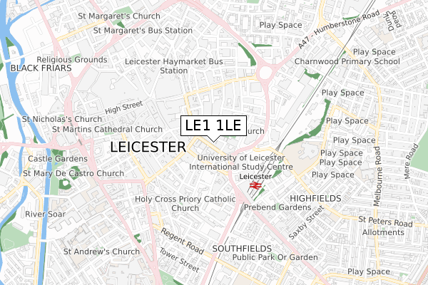 LE1 1LE map - small scale - OS Open Zoomstack (Ordnance Survey)