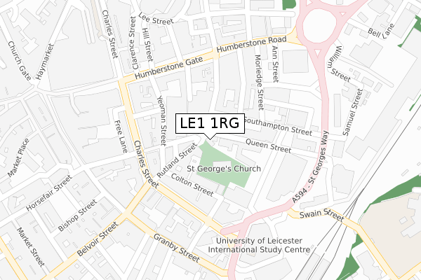 LE1 1RG map - large scale - OS Open Zoomstack (Ordnance Survey)