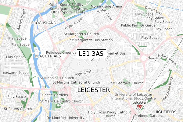 LE1 3AS map - small scale - OS Open Zoomstack (Ordnance Survey)