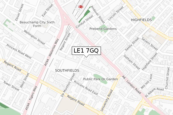 LE1 7GQ map - large scale - OS Open Zoomstack (Ordnance Survey)