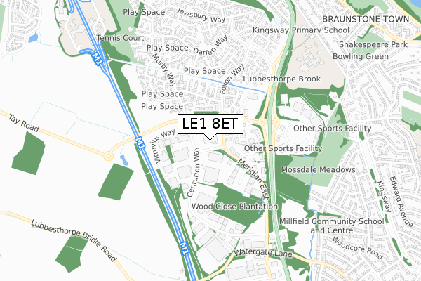 LE1 8ET map - small scale - OS Open Zoomstack (Ordnance Survey) LE1 8ET map - small scale - OS Open Zoomstack (Ordnance Survey)