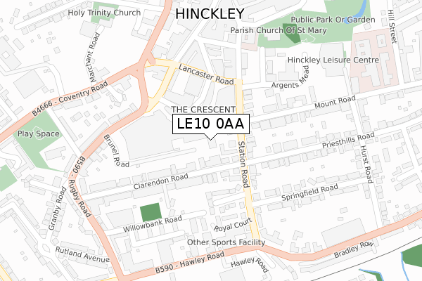 LE10 0AA map - large scale - OS Open Zoomstack (Ordnance Survey)
