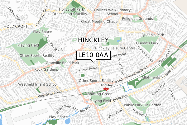 LE10 0AA map - small scale - OS Open Zoomstack (Ordnance Survey)