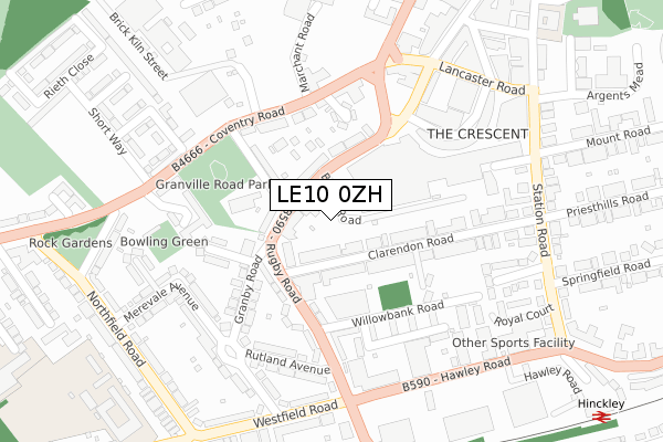 LE10 0ZH map - large scale - OS Open Zoomstack (Ordnance Survey)