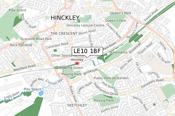 LE10 1BF map - small scale - OS Open Zoomstack (Ordnance Survey)