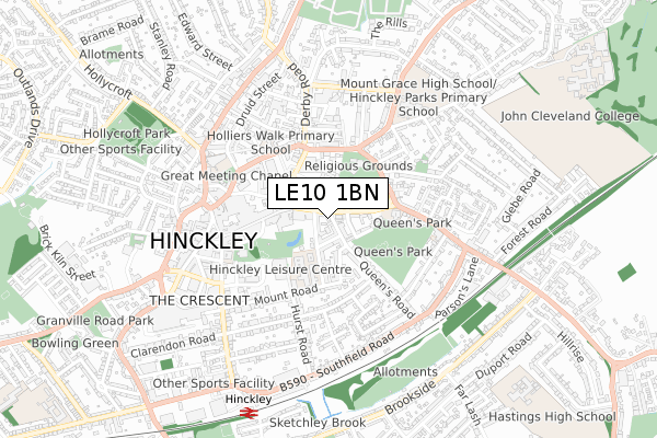 LE10 1BN map - small scale - OS Open Zoomstack (Ordnance Survey)