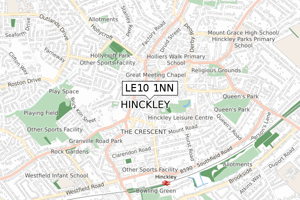 LE10 1NN map - small scale - OS Open Zoomstack (Ordnance Survey)