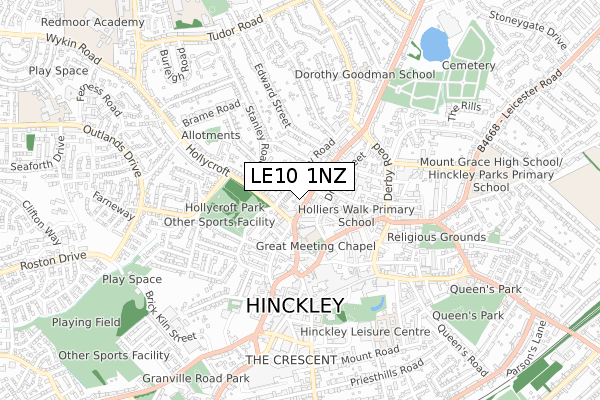 LE10 1NZ map - small scale - OS Open Zoomstack (Ordnance Survey)