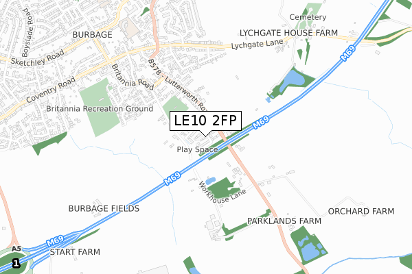 LE10 2FP map - small scale - OS Open Zoomstack (Ordnance Survey)