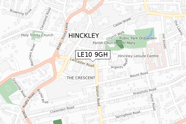 LE10 9GH map - large scale - OS Open Zoomstack (Ordnance Survey)