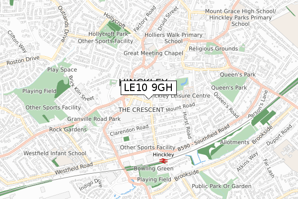 LE10 9GH map - small scale - OS Open Zoomstack (Ordnance Survey)