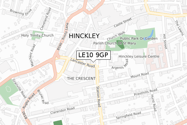 LE10 9GP map - large scale - OS Open Zoomstack (Ordnance Survey)