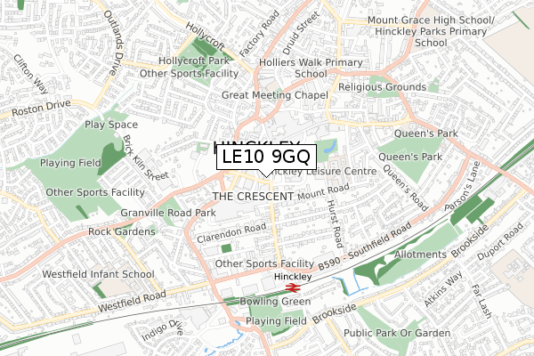 LE10 9GQ map - small scale - OS Open Zoomstack (Ordnance Survey)