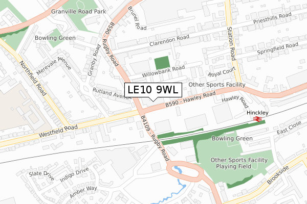 LE10 9WL map - large scale - OS Open Zoomstack (Ordnance Survey)