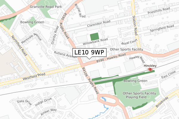 LE10 9WP map - large scale - OS Open Zoomstack (Ordnance Survey)