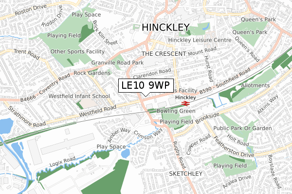 LE10 9WP map - small scale - OS Open Zoomstack (Ordnance Survey)