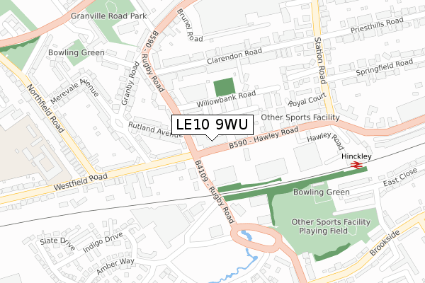 LE10 9WU map - large scale - OS Open Zoomstack (Ordnance Survey)