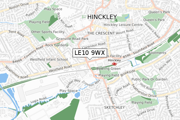 LE10 9WX map - small scale - OS Open Zoomstack (Ordnance Survey)