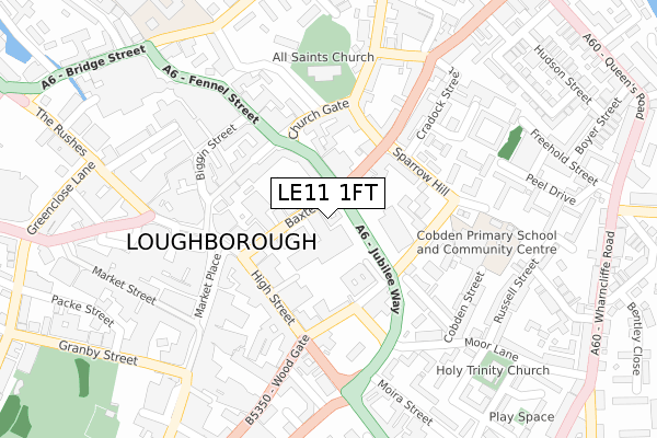 LE11 1FT map - large scale - OS Open Zoomstack (Ordnance Survey)