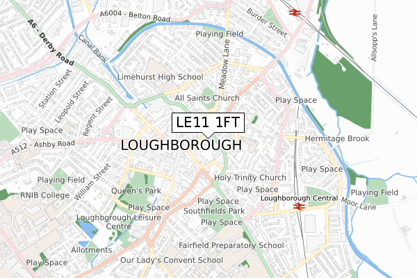 LE11 1FT map - small scale - OS Open Zoomstack (Ordnance Survey)