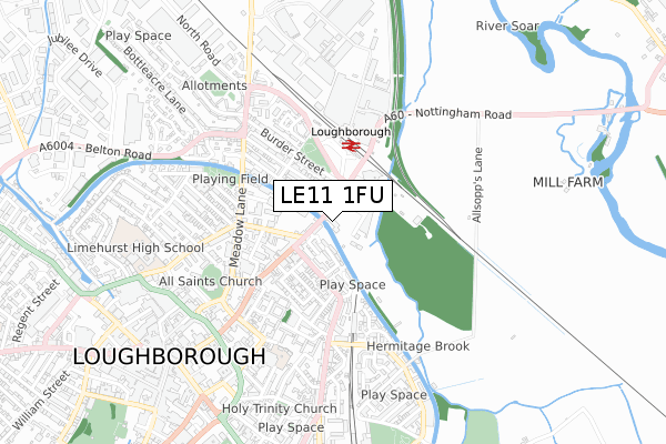 LE11 1FU map - small scale - OS Open Zoomstack (Ordnance Survey)