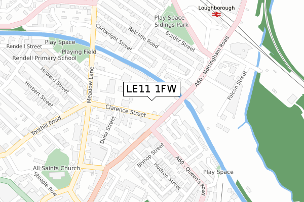 LE11 1FW map - large scale - OS Open Zoomstack (Ordnance Survey)