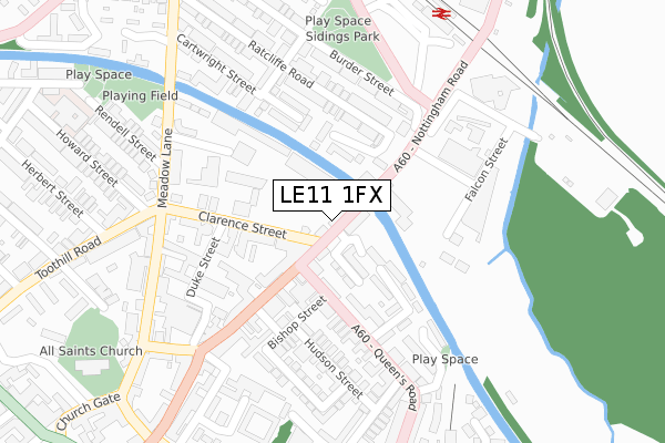 LE11 1FX map - large scale - OS Open Zoomstack (Ordnance Survey)