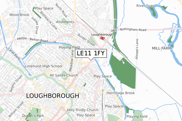 LE11 1FY map - small scale - OS Open Zoomstack (Ordnance Survey)