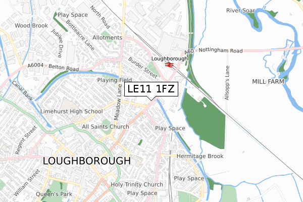 LE11 1FZ map - small scale - OS Open Zoomstack (Ordnance Survey)