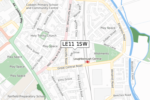 LE11 1SW map - large scale - OS Open Zoomstack (Ordnance Survey)