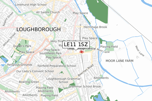 LE11 1SZ map - small scale - OS Open Zoomstack (Ordnance Survey)