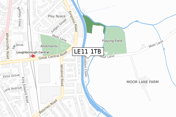 LE11 1TB map - large scale - OS Open Zoomstack (Ordnance Survey)