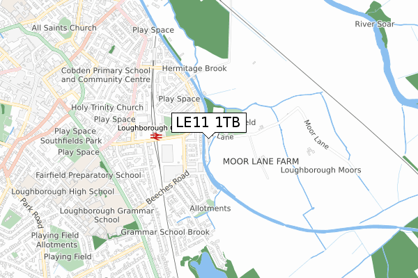 LE11 1TB map - small scale - OS Open Zoomstack (Ordnance Survey)