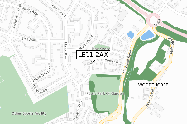 LE11 2AX map - large scale - OS Open Zoomstack (Ordnance Survey)
